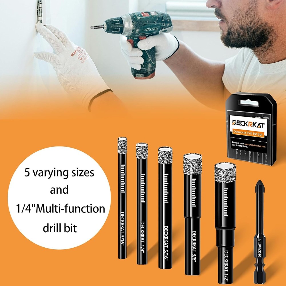 DECKRKAT 7-Piece Dry Diamond Drill Bits & 7 Pack (with Carbide)