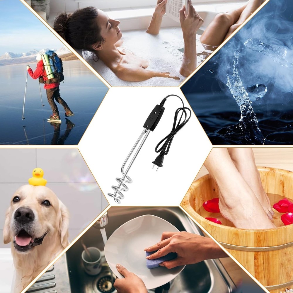 Calentador de Agua Portatil 1000W 110V Resistencia Sumergible para Viaje y Hogar