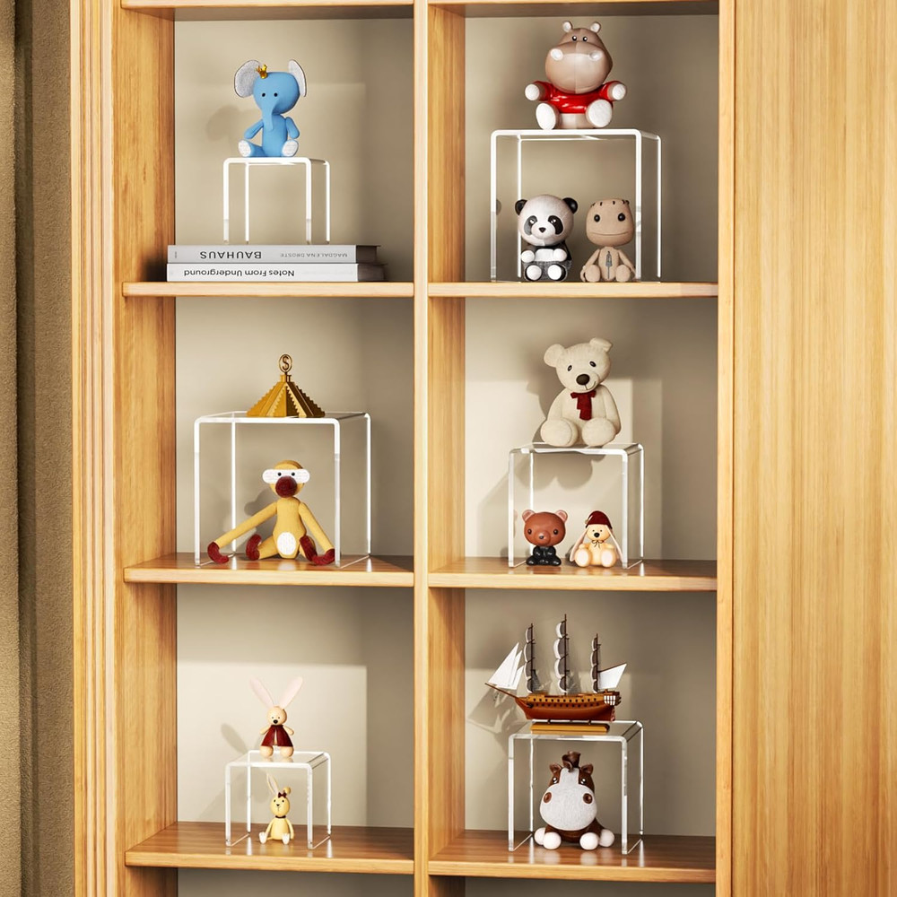 Acrylic Display Risers Stand 2 Sets,3 Steps Clear Riser Shelf Showcase for Amiib