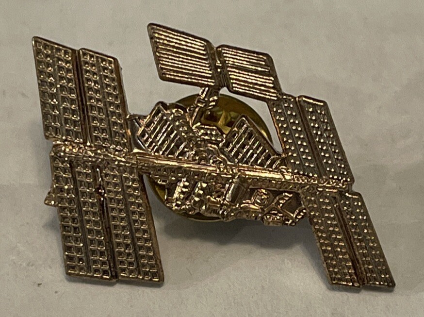 Satellite Lapel Pin Gold Tone Pin Space Orbit