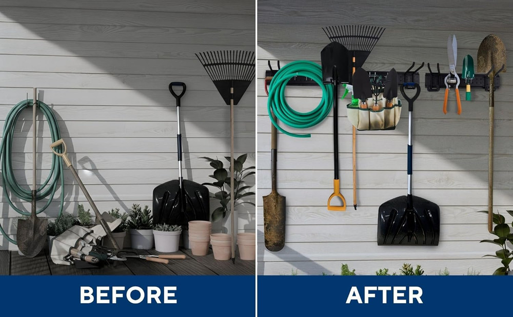 Sturdy Wall-Mount Garden Tool Organizer Rack with Multi-Hook Storage System