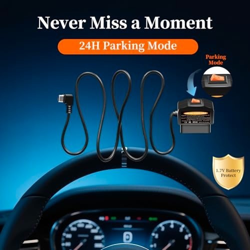 OBD2 Dash Cam Power Cable USB-C Hardwire Kit, 24/7 Parking Mode, Low Voltage Pro