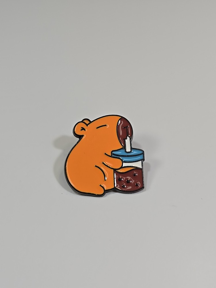 Capybara Drinking Through a Straw Lapel Pin Whimsical