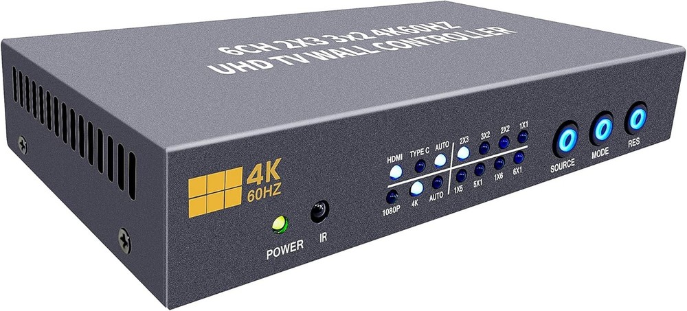 4K60 Video Wall Controller 6 HDMI Outputs 2x3 / 3x2 / 2x2 Multi-Screen Processor