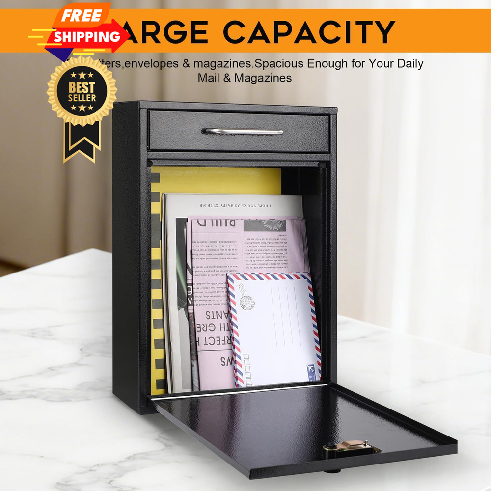 xydled Wall Mount Mailboxes with Combination XL Large, Black Lock