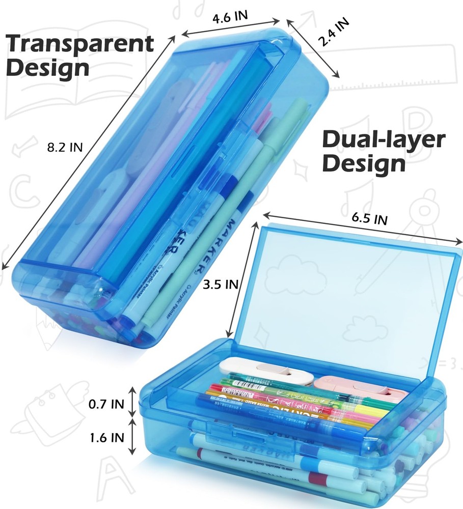 YILANCOL 1 Pack Double Layer Hard Pencil Cases, Plastic Translucent Pencil Bo...