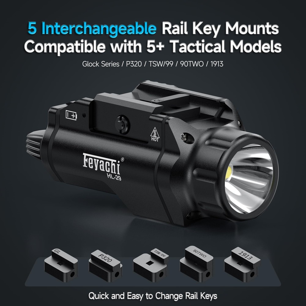 Feyachi Tactical Flashlight - 1500 Lumens Rail Mounted Flashlight, with 5 Interc