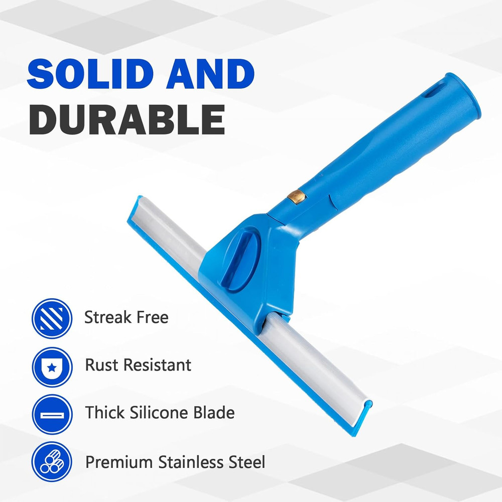 Multi-Purpose 13.5" Window Squeegee with 7" Handle, Rotating Window Cleaner for
