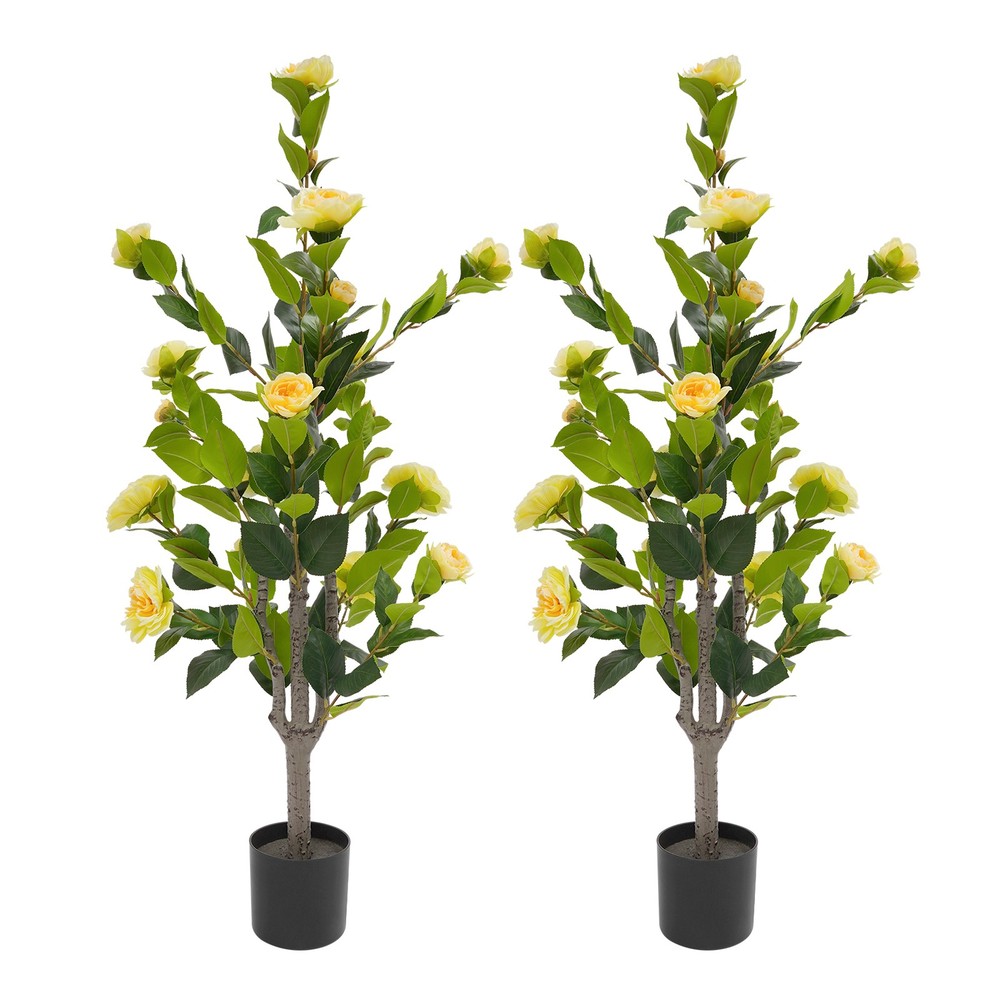 2 Pack Artificial Tea Rose Tree for Modern Home, Simulated Tea Rose Tree