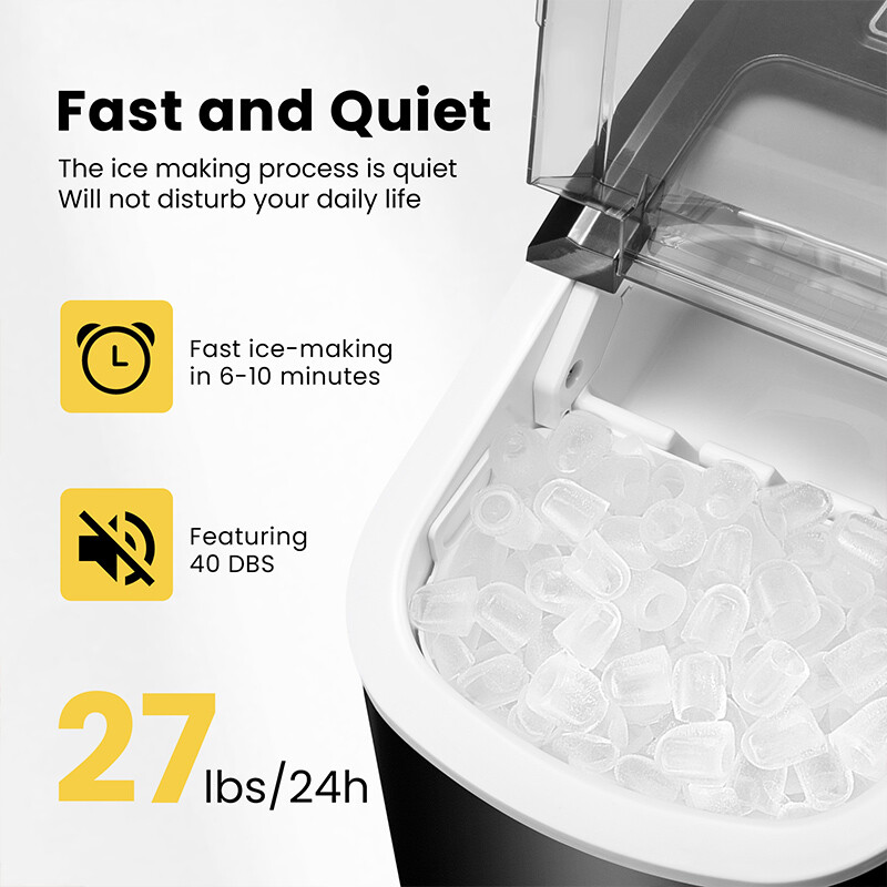 Electric Ice Cube Maker Machine w/ 10 Ice Bag, Self Cleaning Function 27lbs/Day