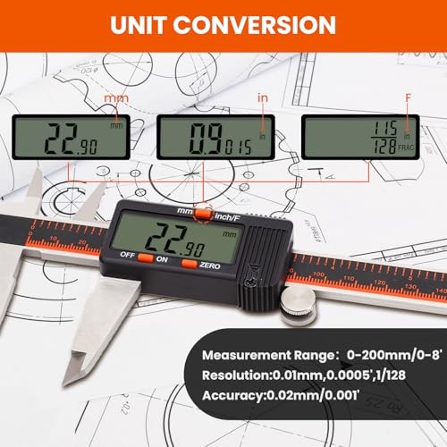 Digital Caliper, 0-Caliper Measuring Tool with Large LCD Screen, Auto 8 Inch