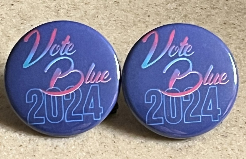 Vote Blue colorful Pin-Backs, 2-Pack, 1 1/2 inch