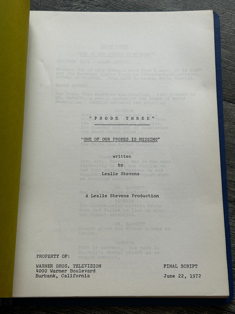 PROBE TV Show Script One Of Our Probes Missing Final Draft 1972 Leslie Stevens