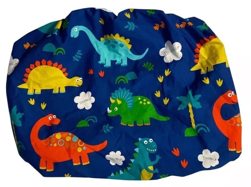 Baby crib sheet dark blue with colorful dinosaurs