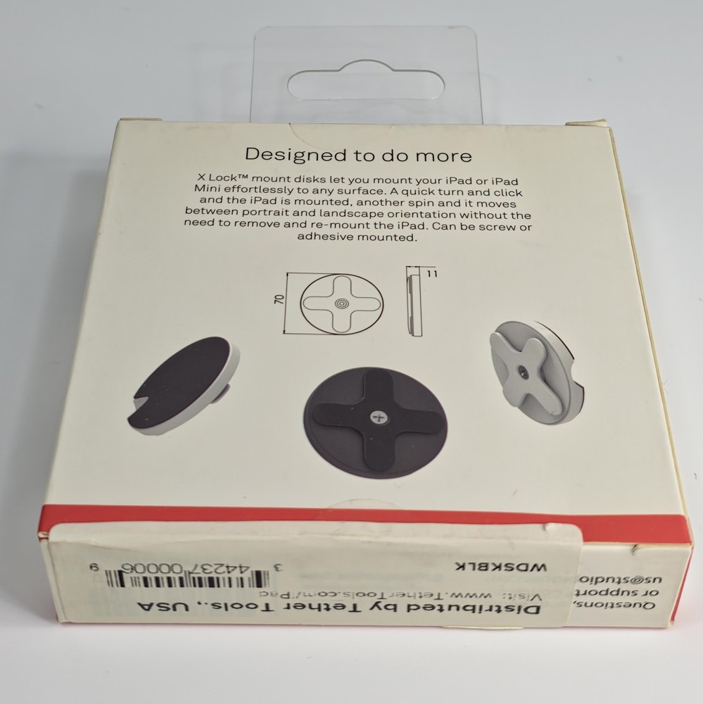Tether Tools Proper X Lock Wall Mount Disk WDSKBLK for iPad Cases Black NIB