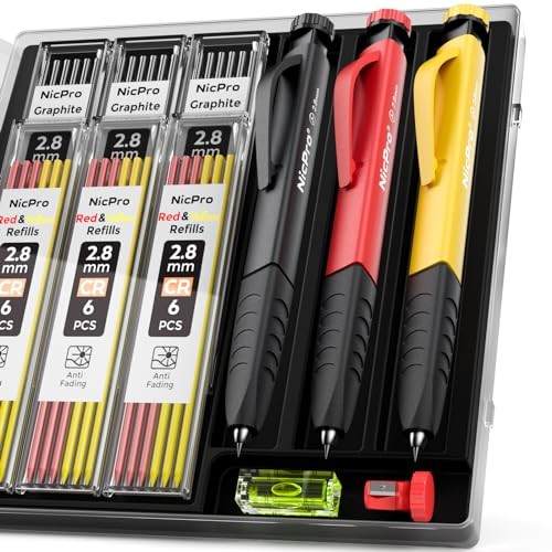 3 Pack Carpenter Pencil Set with Sharpener & Finger Grip, Mechanical 3 PACK