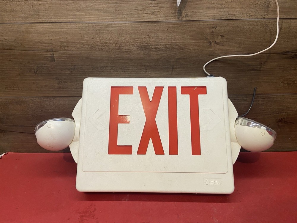 Vtg Exit Sign With Emergency Lights Wired With Battery Back Up Untested Powered