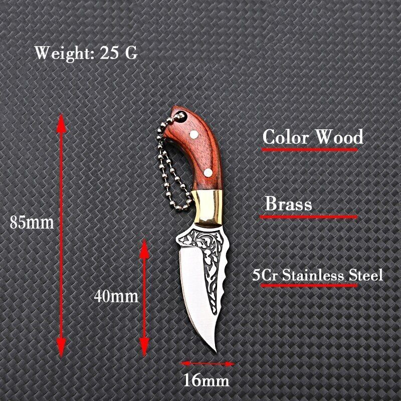 MINI Portable Fixed Blade Knife Straight Knife Leather Sheath Keychain EDC Tool