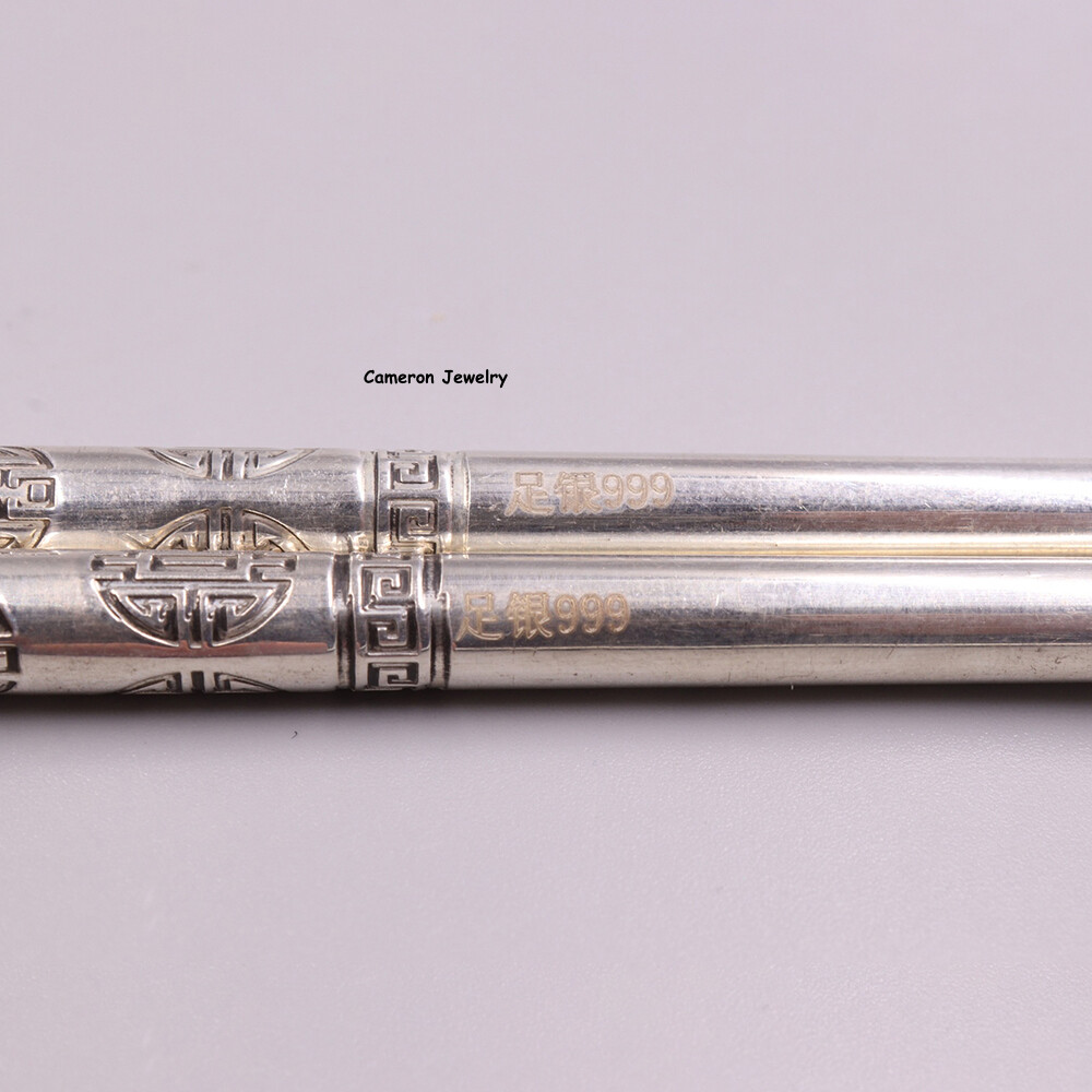 Solid S999 Fine Silver Healthy Tableware Longevity Chopsticks 41-42g 8.3inch L