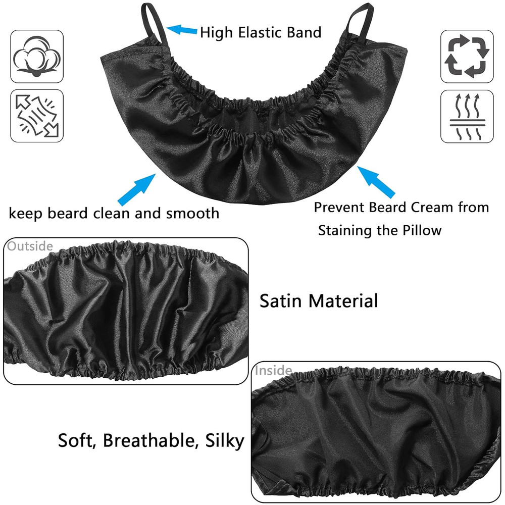 Beard Bandana, 2 Pack Men Beard Bib Black Beard Covers Soft Comfortable and Silk