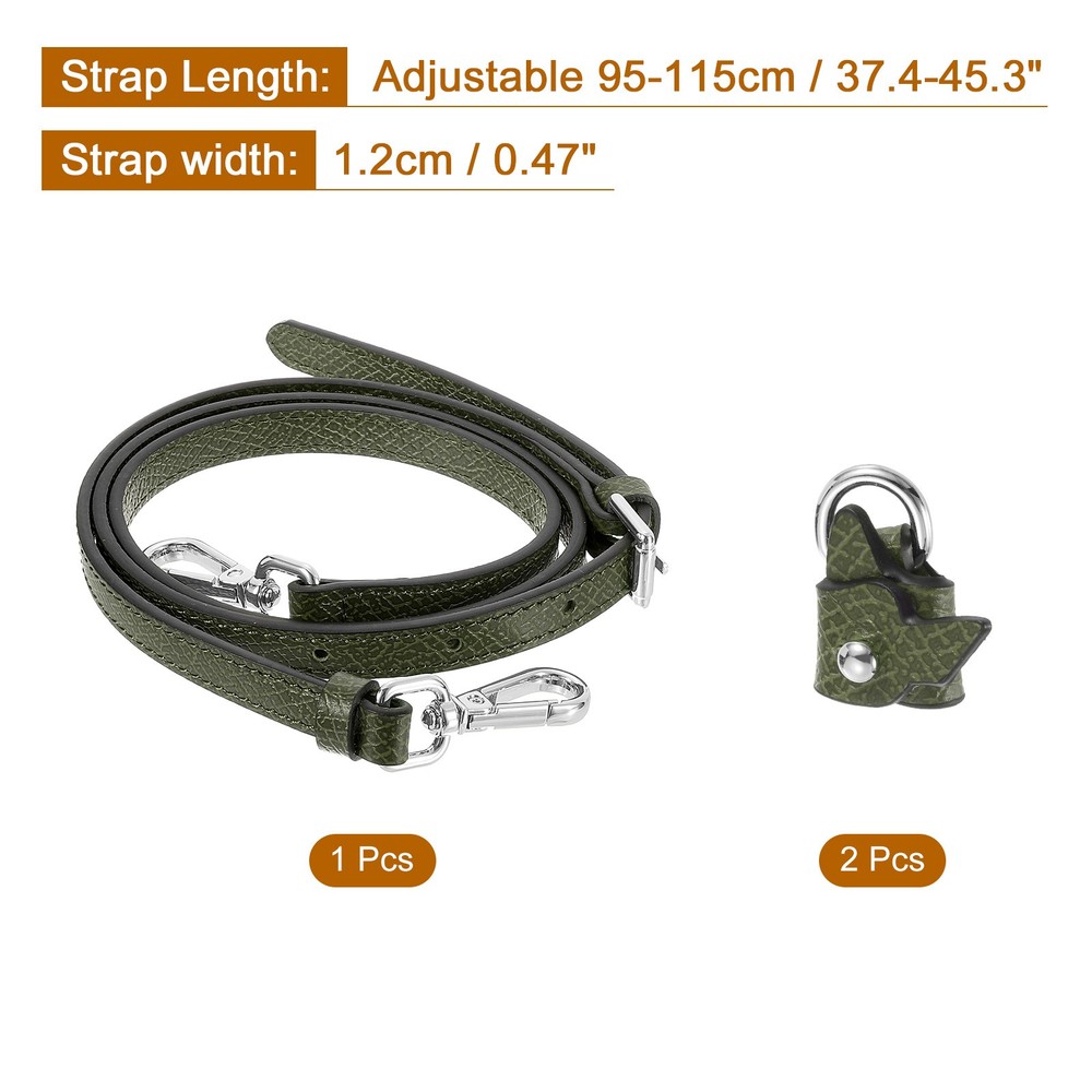 Leather Adjustable Replacement Bag Strap, Forest Green, Silver Buckle, 1 Set