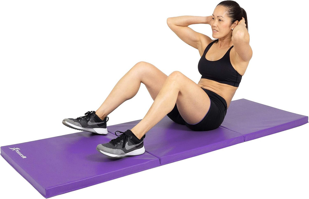 Prosource Tri-Fold Folding Thick Exercise Mat 6’X2’ with Carrying Handles for MM