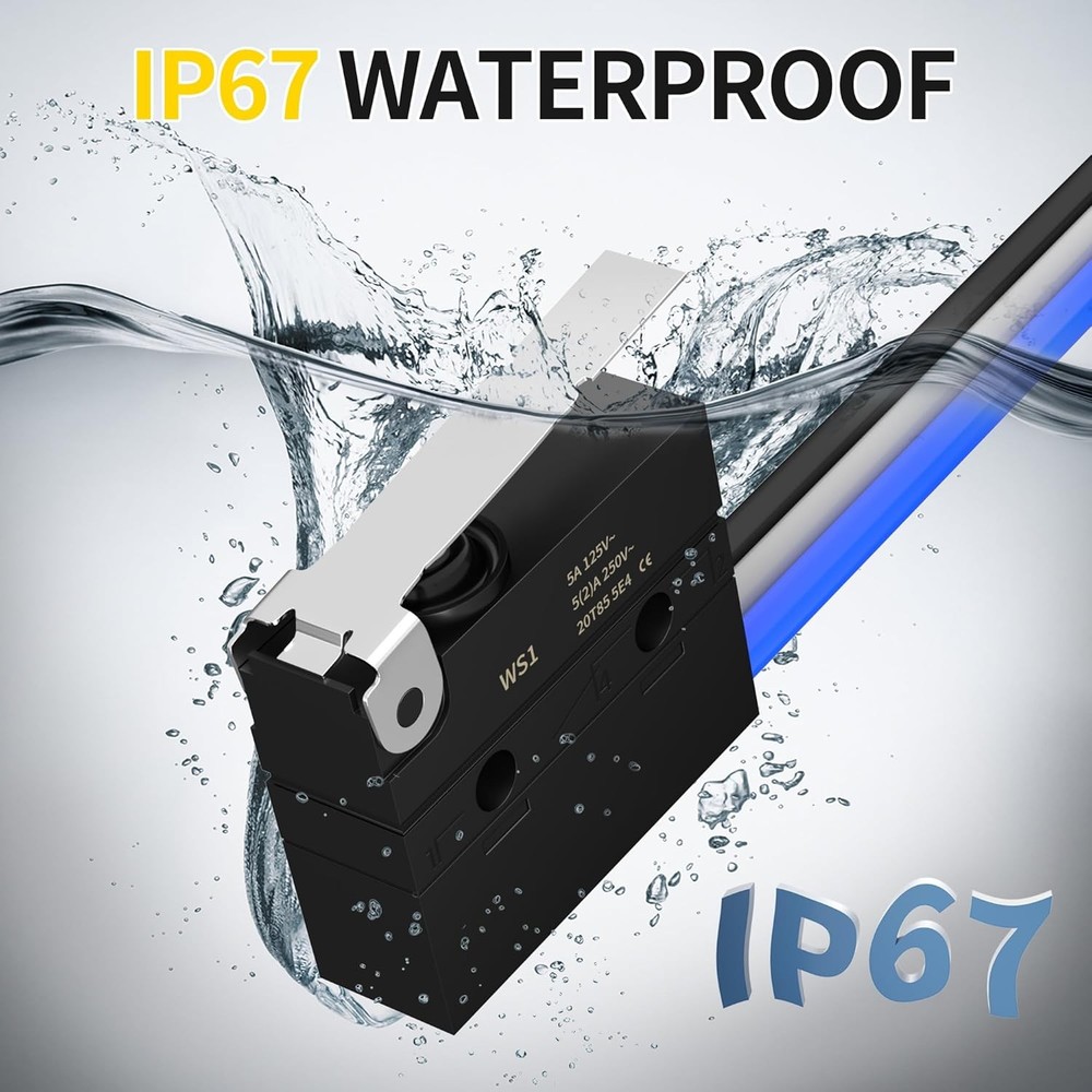 2-Pack Waterproof Micro Limit Switch SPDT 6A 12V DC / 5A 250V Pre-Wired