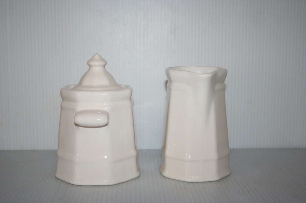 Pfaltzgraf Heritage White Creamer & Sugar Set Lighthouse Style 8 Panel EUC