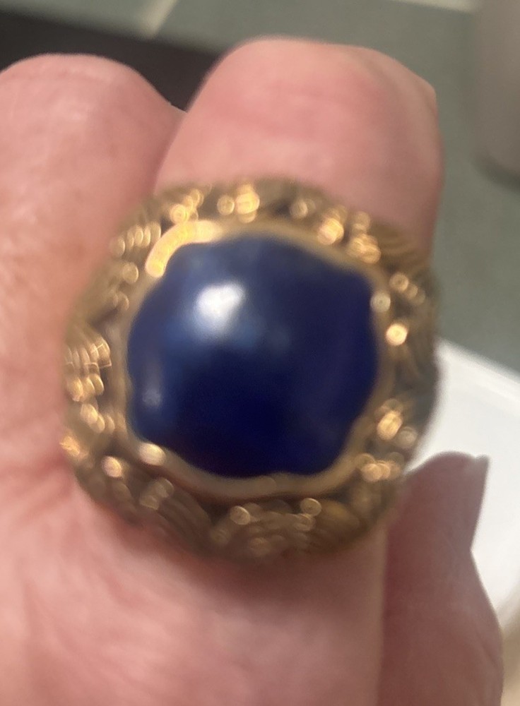 Large Barse Brass Lapis Luzuli Ring Beautiful Ring