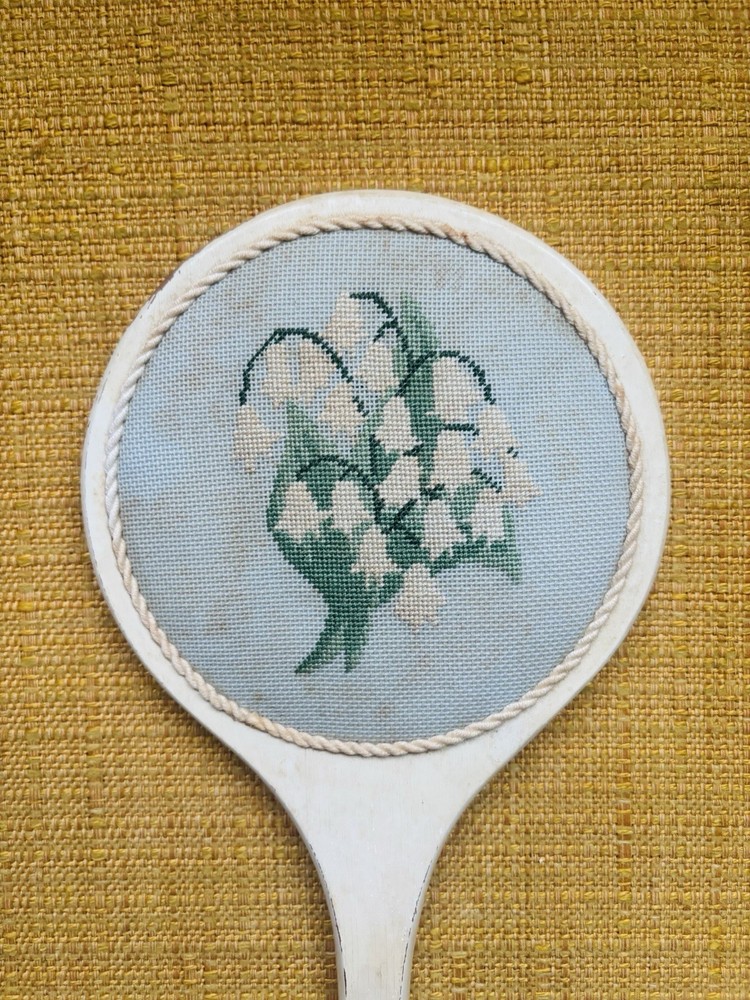 Antique Needlepoint Handheld Vanity Mirror