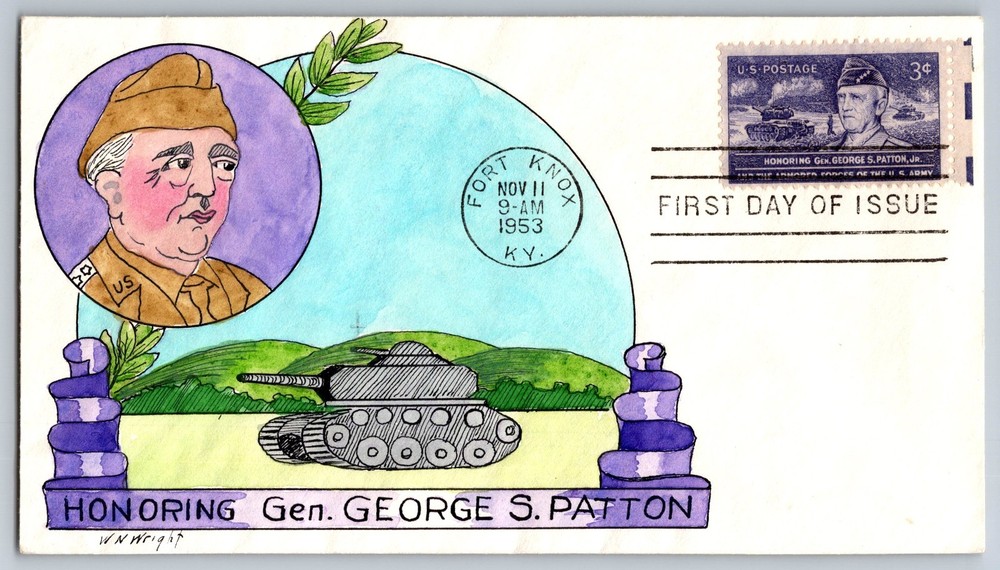 #1026 General George S. Patton FDC Wright Hand Painted Cachet