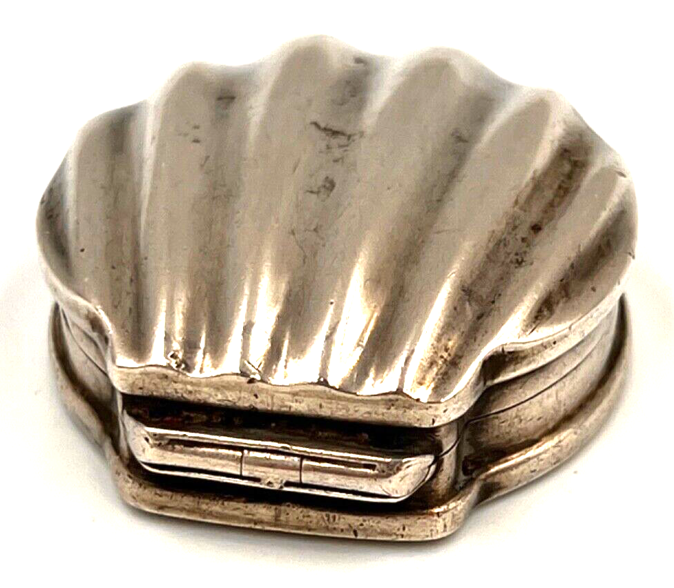 Vintage Sterling Silver Shell Shaped Hinged Pill Box Hallmarked London DP 1938