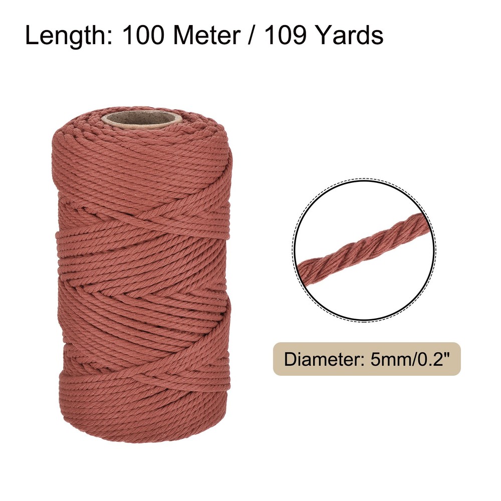0.2" 328 Feet Macrame Cord, Cotton Cord Rope String 4 Strands Rust Red