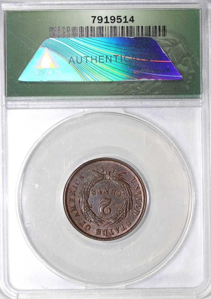 1865 2c Two Cent Piece ANACS MS 62 BN