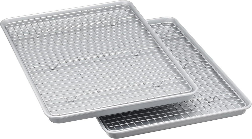Ceramic Nonstick Baking Pan and Cooling Rack Set, Non-Toxic, 2-Piece, Gray
