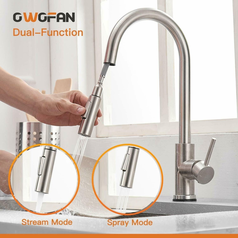Touch Sensor Kitchen Sink Faucet Pull Out Sprayer Mixer Tap Brushed Nickel