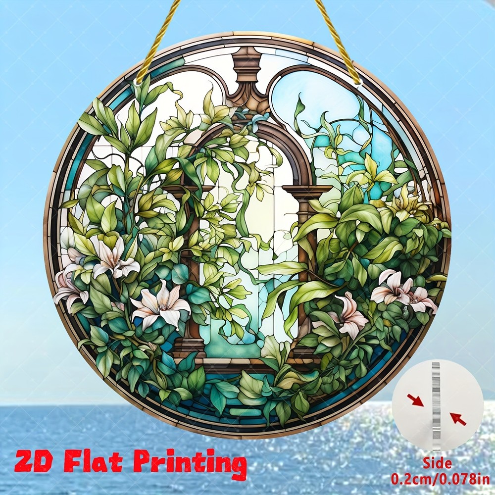 2D Flat Printing Spring Theme Suncatcher Acrylic Round Window Hanging Decor Gift