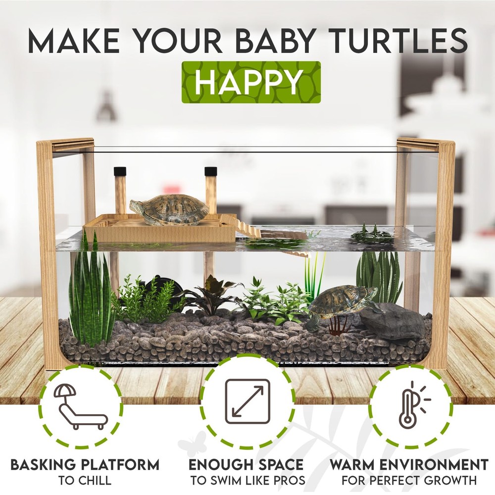 Turtle Aquarium Kit - Aquatic Turtle Tank with Filter and Light + Turtle Bask...