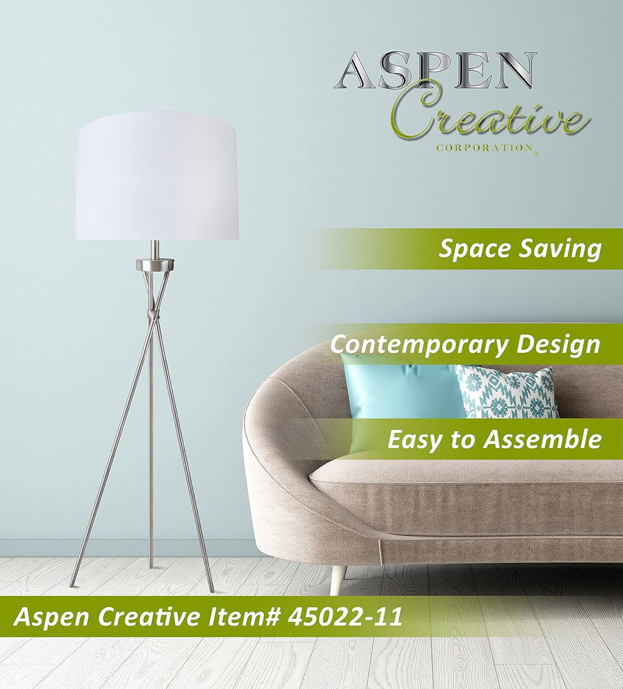 Satin Nickel Tripod Floor Lamp - 53" Transitional Design by