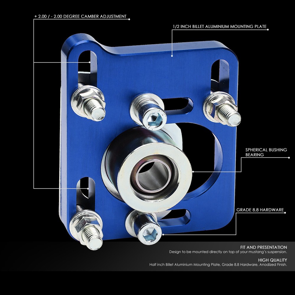 FOR 94-04 MUSTANG BLUE FRONT +/- 2.5 ADJUST CAMBER CASTER PLATES ALIGNMENT KIT