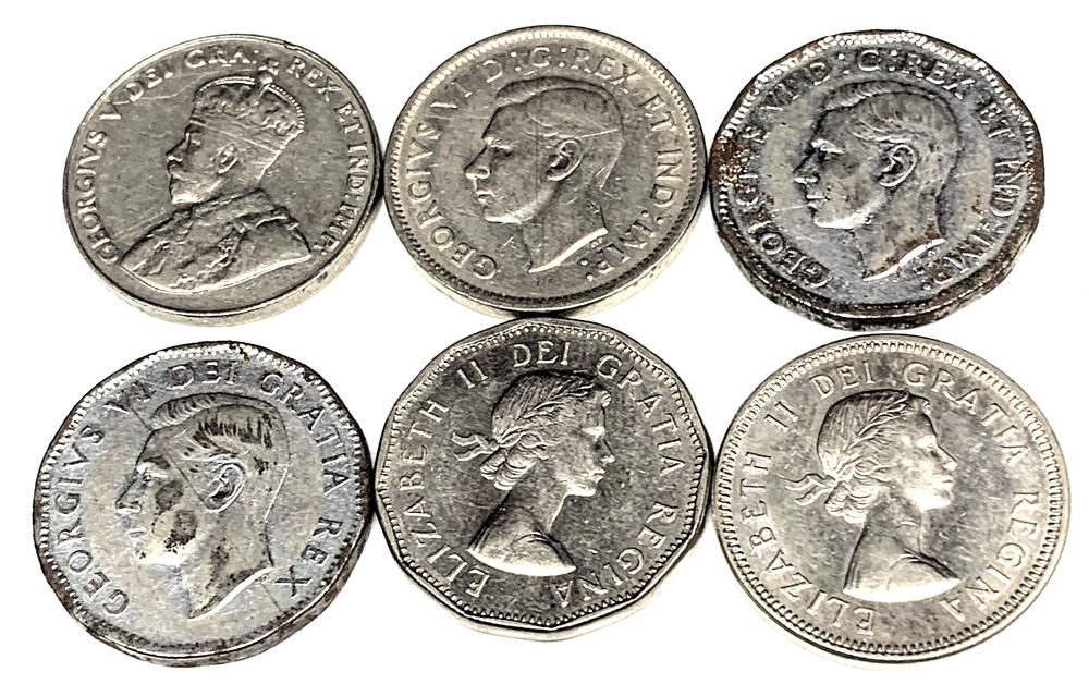 # C8244 CANADA COINS, FIVE CENTS 6 DIFFERENT DATES