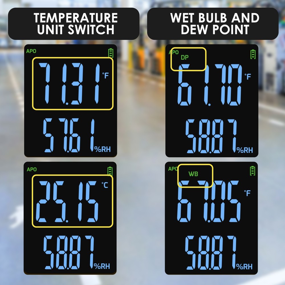 Digital Temperature & Humidity Data Logger Meter, WB & DP Real-Time Measurement