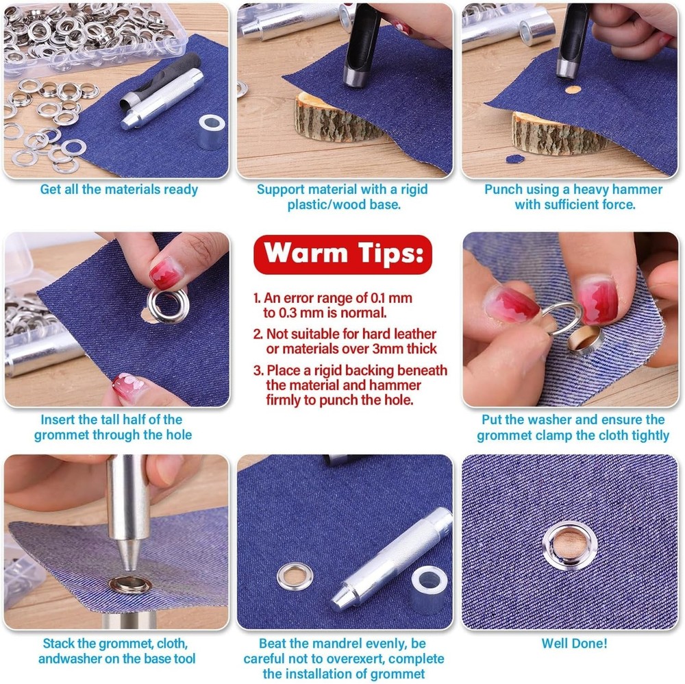 120 Sets Grommet Tool Kit 1/2 Inch, Grommet Eyelets Kit with Setting Tools an...
