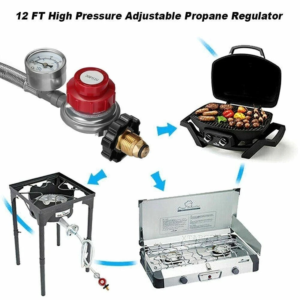 12FT High Pressure Adjustable Propane Gas Regulator Hose Indicator, Stainless
