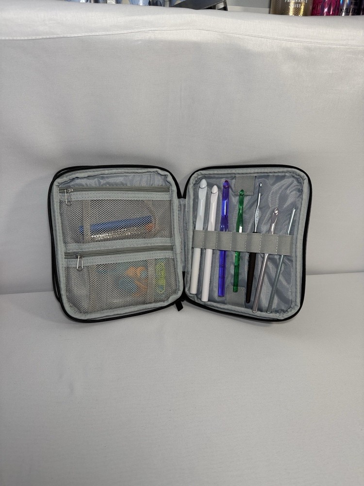Denim Blue Divided Case W/Crochet Hooks, Needles, And Spacers Size Medium
