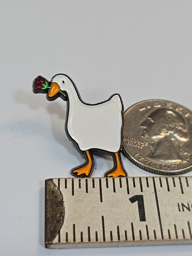 Goose With Red Rose Lapel Pin