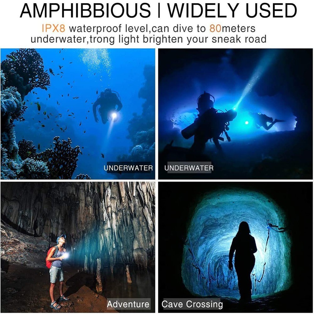 Diving Flashlight Torch L2 LED Light Waterproof 50M Deep Underwater Lamp ABS