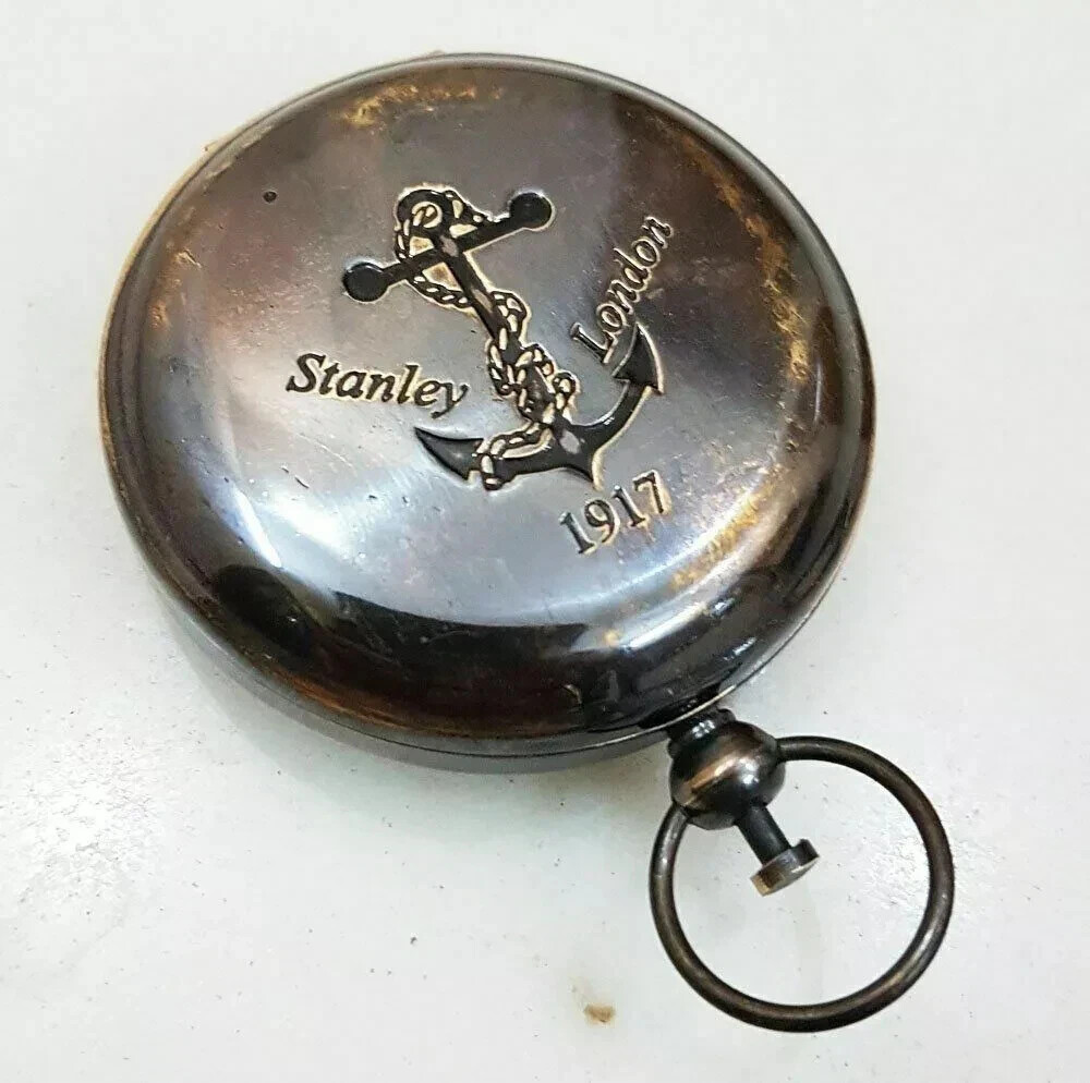 Antique Brass Pocket Compass Push Button Vintage Direction Compass Maritime Gift