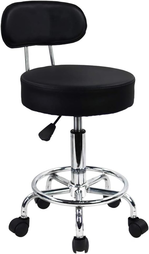 PU Leather Rolling Stool Mid-Back with Footrest Height Adjustable Office Compute