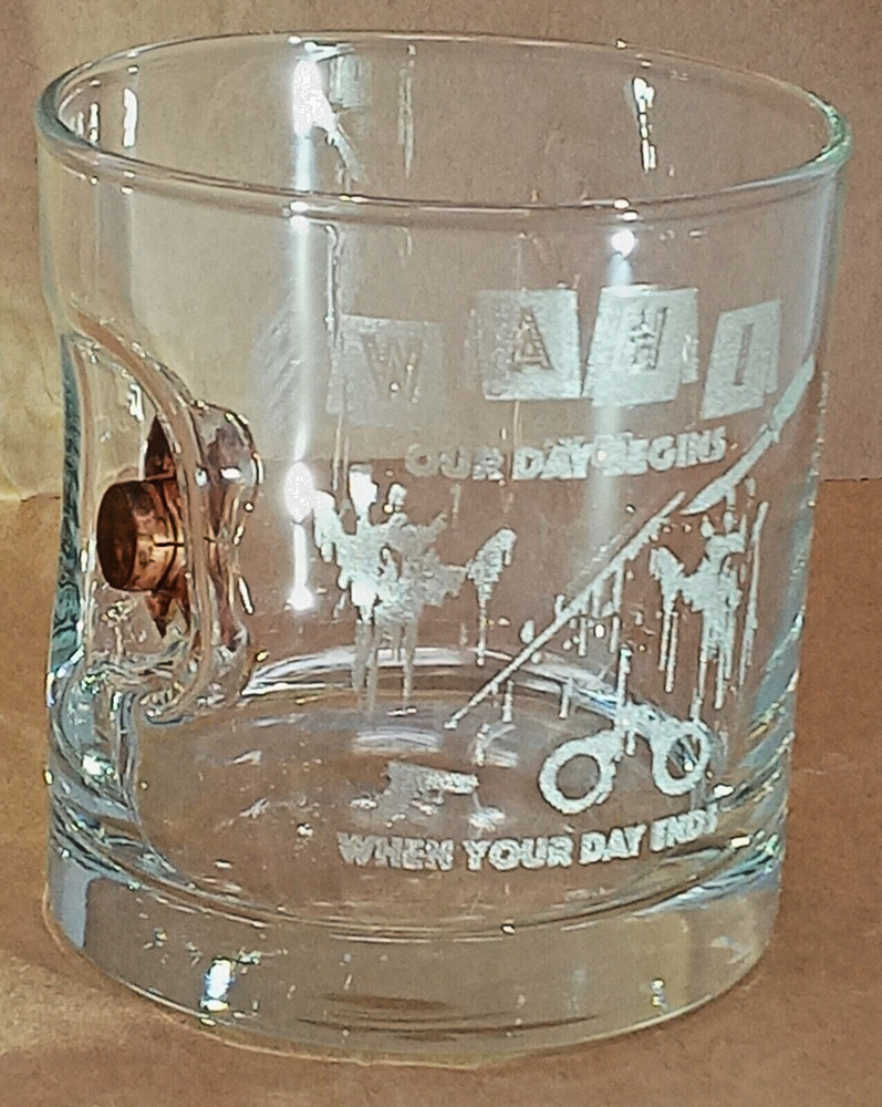 Bullet Embedded Clear Drinking Glass rocks whiskey etched WAHI forensics theme